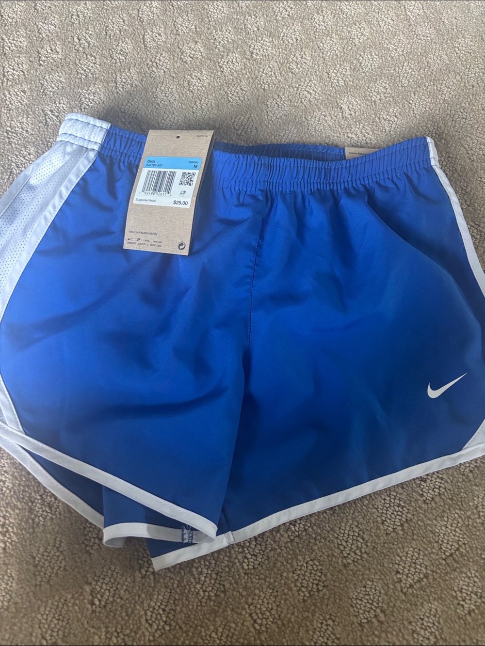Nike girls Royal Blue Athletic Shorts with White Trim